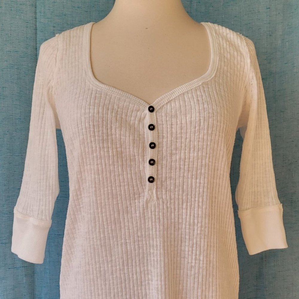 We the Free Ivory 3/4 Sleeve Ribbed Shirt